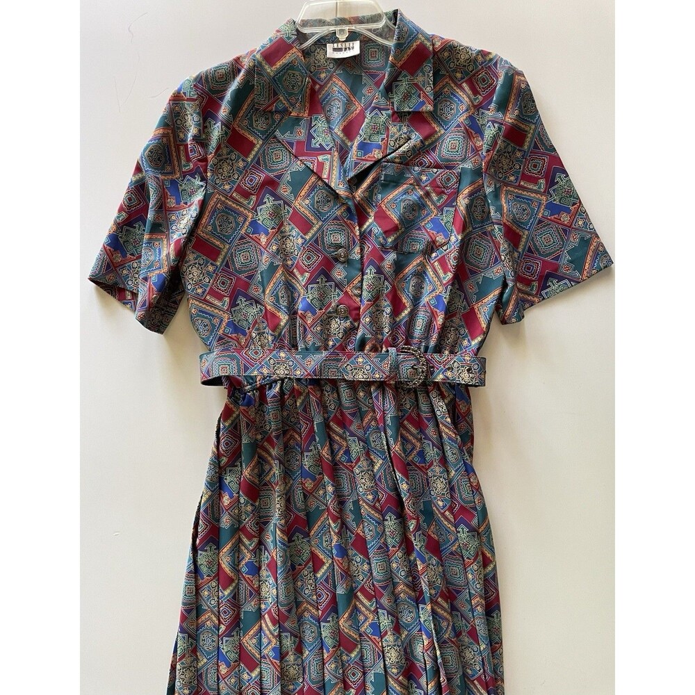 Vintage 80’s Leslie Fay Pleated Secretary Dress with Matching Belt - Size 12
